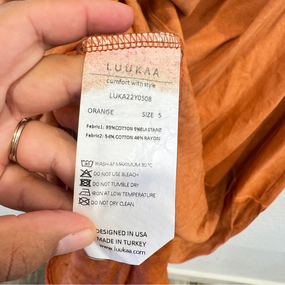 Luukaa Orange Midi Dress Womens 16 Black Details Asymmetrical Hem Lagenlook - Picture 10 of 10